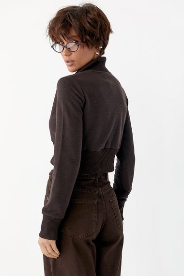 Короткий кардиган на блискавці з коміром-стійкою - коричневий цвет, L (є розміри) | Зображення 1