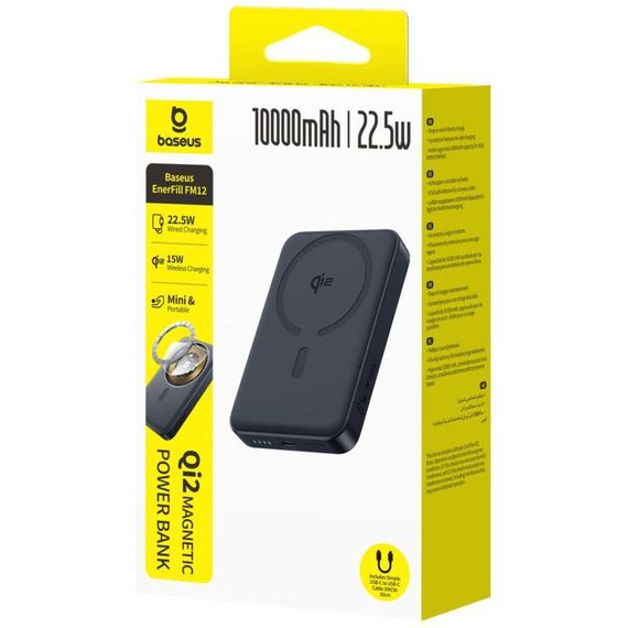 Портативний ЗП Power Bank Baseus EnerFill FM12 Qi2 Magnetic 22.5W з БЗП 10000mAh (E00285) Cosmic Black | Зображення 1