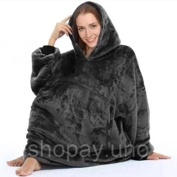 Толстовка плед з капюшоном і рукавами Huggle Hoodie оверсайз Black | Зображення 5