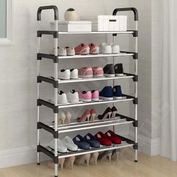 Полиця для взуття Shoe Rack 6 полиць Органайзер стійка 6 секцій 56х28х113см. Колір: чорний | Зображення 1
