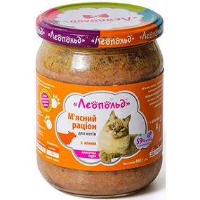 ЛЕОПОЛЬД М'ясний раціон з ягням для котів, скляна банка 460 г (6шт/уп)