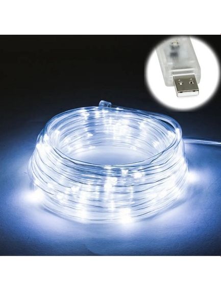 Гирлянда светодиодная нить Led "Капли росы" дюралайт на 100 светодиодов 9 м с USB подключением Белый