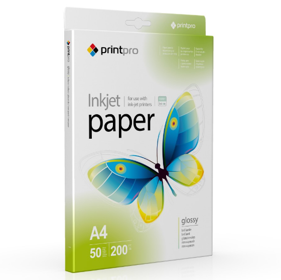 Папір А4 глянцевий 200г/м картон. уп 50 шт ColorWay PrintPro PGE200050A4