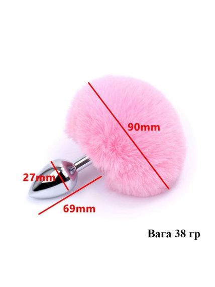 Металлическая анальная пробка с светло-красным хвостиком (27 мм) | Зображення 1