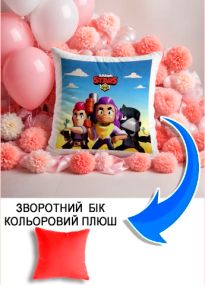 Подушка плюшева Мерч Крафт Дизайн з принтом brawl stars 2 червоний плюш квадратна 33х33 см