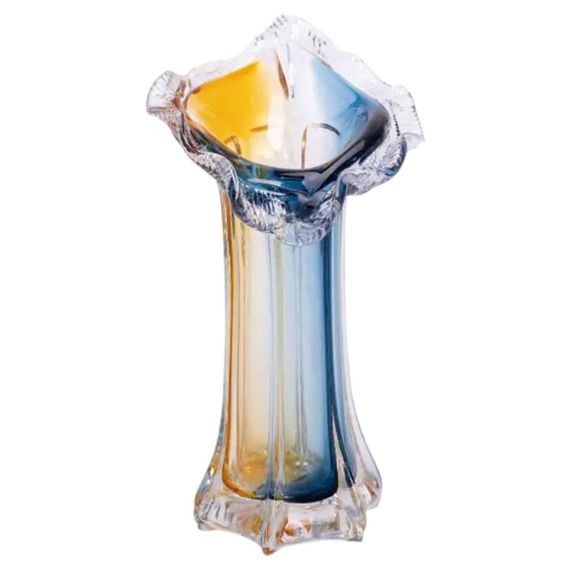 Декоративна скляна ваза для квітів 29 см фігурна ваза 500 мл Жовто-синя HP-9-4 | Зображення 1