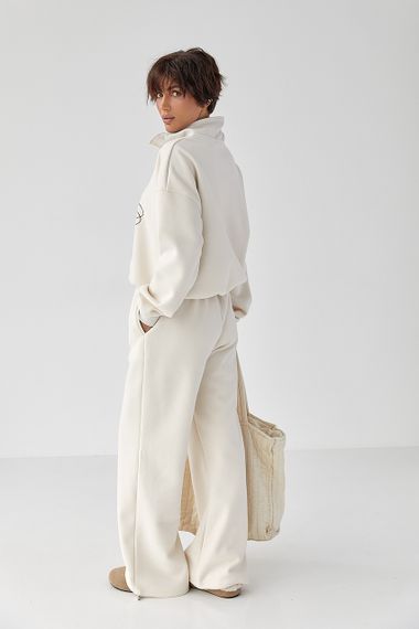 Теплий спортивний костюм із принтом - кремовий цвет, L/XL (є розміри) | Зображення 1