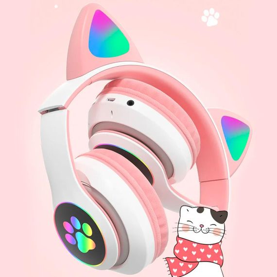 Навушники бездротові з котячими вушками VZV-23M, Рожеві / Дитячі навушники з мікрофоном та кольоровим підсвічуванням / Bluetooth | Зображення 3