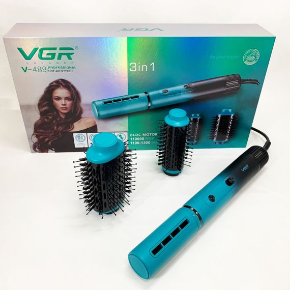 Електрична фен-щітка VGR V-489 стайлер для укладання волосся 1300 Вт. Колір: синій | Зображення 5