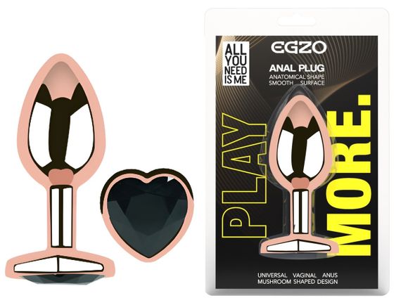 Анальна пробка з кристалом EGZO - Rose Gold Heart Plug Black size M Sex Aura