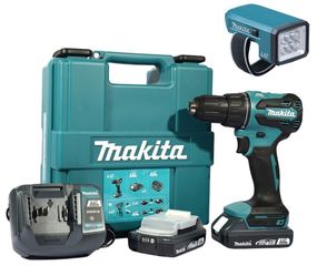 Шуруповерт аккумуляторный с ударным режимом Makita DHP490WVE и фонарь Makita DML186 (65 Нм, 1.5-13 мм, BL, LXT Basic)