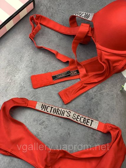 Жіночий комплект спідньої білизни Victoria`s Secret зі стразами, Комплект Вікторія Сікрет зі стразами Преміум якості, Червоний, 80C | Зображення 2