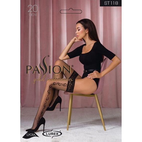 Панчохи Passion ST118 чорні, на ажурній силіконовій резинці, з бічним вертикальним малюнком, 1/2 | Зображення 2