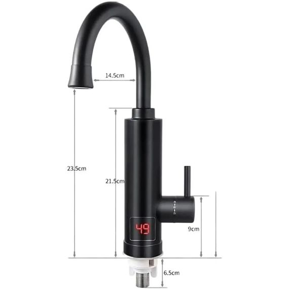 Проточний електроводонагрівач Water Heater 011 з LED дисплеєм 3000Вт Кран з підігрівом води до 60°C Чорний | Зображення 1