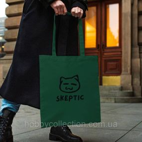 Сумка шопер із принтом "Skeptic" Темно-зелена
