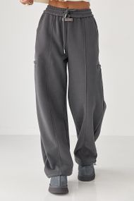 Однотонні теплі спортивні штани із затяжками внизу - сірий цвет, L (є розміри)