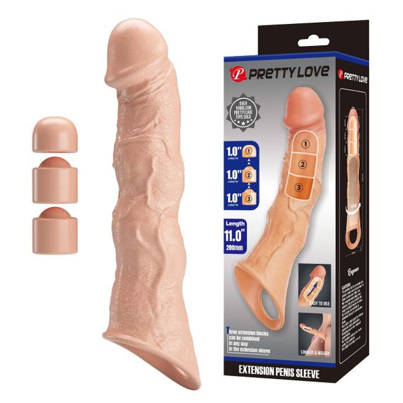 Подовжуюча насадка на пеніс Extension Penis Sleeve with Modular Length Blocks – 28 cm Sex Aura