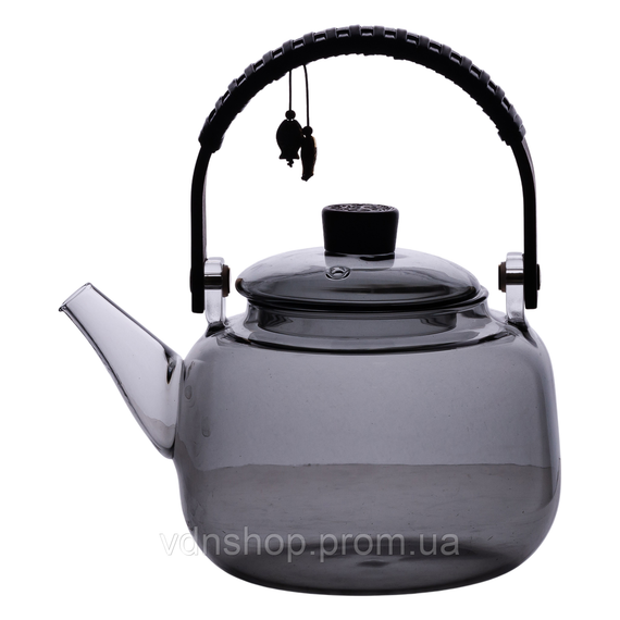 Заварник скляний для чаю 0.8 л Заварний чайник для заварювання з дерев'яною ручкою чорний HP-34-37 | Зображення 2