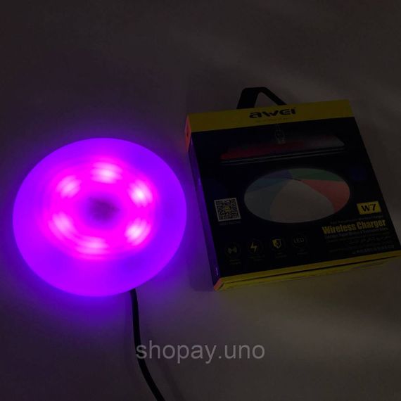 Бездротова зарядка з підсвічуванням 7 кольорів 10W 7 COLOR Awei W7 + WIRELESS CHARGE | Зображення 5