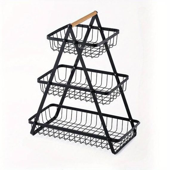 Настольная трехъярусная корзина - фруктовница с деревянной ручкой Triple Fruit Basket | Зображення 1