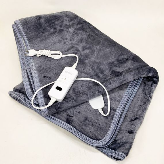 Електропростирадло односпальне 70х150 см тепле електро простирадло ковдру з підігрівом в клітинку з регулятором сірий YJ-41