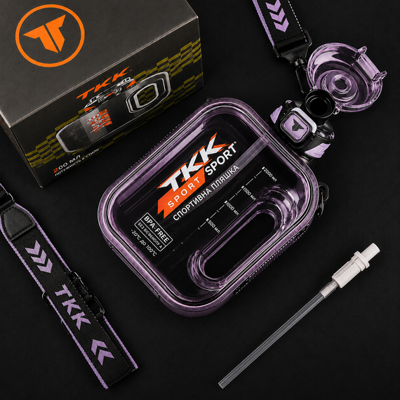 Спортивная бутылка TKK SPORT (2100 мл) - Ударопрочный Tritan, Фиолетовая прозрачная с ручкой и трубочкой | Зображення 7