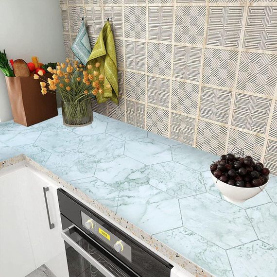 Самоклеюча плівка 0,45х10м х 0,07мм Нефритовий мармур срібні соти SW-00001215 | Зображення 4