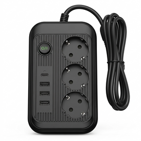 Мережевий фільтр Power Socket подовжувач 3 м для дому та офісу 4 USB-порти 3 розетки 5V 2.4A 2500 Вт Чорний