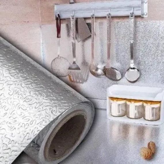 Фольга для кухонных поверхностей водонепроницаемая самоклеящаяся 4х0.6м см Серебро