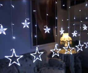Светодиодная гирлянда штора звездопад 138LED (гирлянда со звездами): длина 2,5м ( белый цвет)