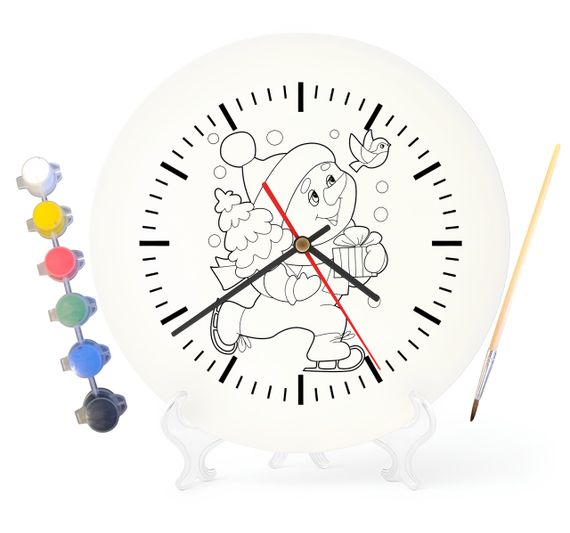 Детский набор для творчества часы раскраска Снеговик на коньках 30 см (Г0077)