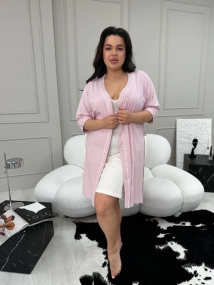 Піжамний рожевий комплект: халат + нічна сорочка  PLUS SIZE