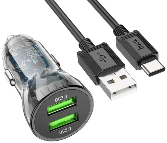 Автомобільний зарядний пристрій Hoco Z47 Transparent Discovery Edition 18W with AM/Type-C (6931474782250) | Зображення 1