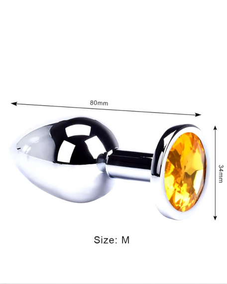 Металлическая анальная пробка Silver, yellow crystal размер М sexstyle | Зображення 2