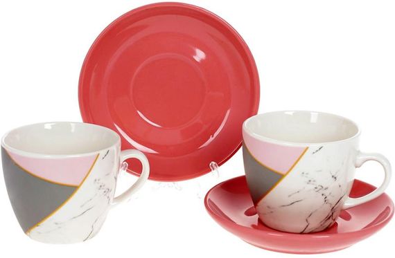Сервіз кавовий з 6 чашок та блюдець Marble Pink-Gray 240ml | Зображення 1