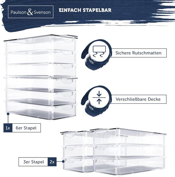 Органайзер для холодильника Paulson & Svenson, набір 6 контейнерів, з кришками та рифленими вставками | Зображення 6
