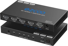 EZCOO 8K HDMI комутатор 4 входи 1 вихід, HDMI-перемикач, підтримує 8K@60 Гц та 4K@120 Гц VRR, HDCP2.3, HDR Dolby Vision Atmos, дистанційне керування, CEC (ez-sw41h21-asm)