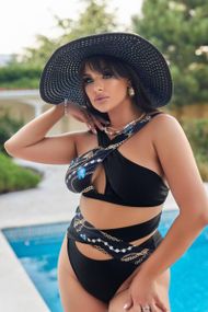 Роздільний купальник Plus Size з високими плавками, зйомними чашками в чорному кольорі