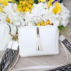 Сумка саквояж через плече крос-боді тканинний ремінь Біла