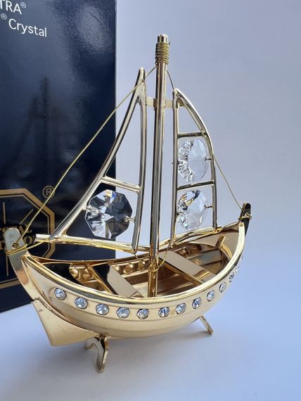 Кришталева мініатюра ручної роботи зі стразами Swarovski: Білий вітрильник, 10 см | Зображення 2