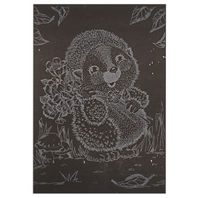 Гравюра А5 "Ёжик с цветами" ГрА5с-15 эконом вариант в пакете 21 х 14,8 см