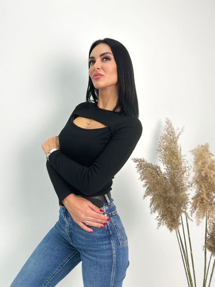 Женская кофта с вырезом на груди в рубчик GF4100 цвет черный, размер 44 | Зображення 1