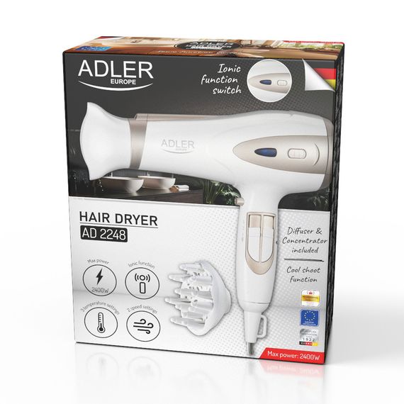 Фен для волосся Adler AD 2248 WC, іонізація, дифузор, концентратор, холодне повітря | Зображення 9