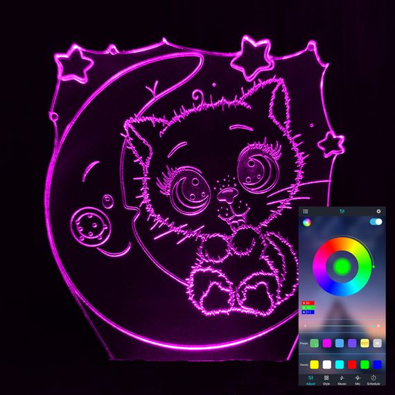 Акриловый светильник-ночник управление с телефона Кися на месяце tty-n001548