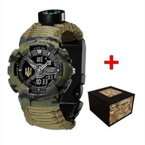 Чоловічий тактичний годинник Awarder 005 Тризуб золото Camo Green Паракордовий ремінець Army Green 1202-0144