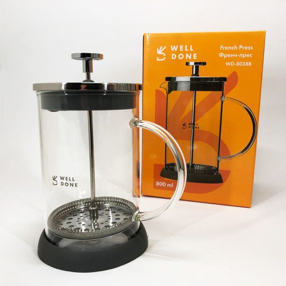Френч-прес Well Done WD-8038B із термостійкого скла 800 мл, Незвичайний заварник для чаю | Зображення 9