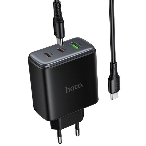 СЗУ Hoco C160A Upgrade PD65W+QC3.0 (1USB-A/2C) + кабель Type-C to Type-C Black | Зображення 3