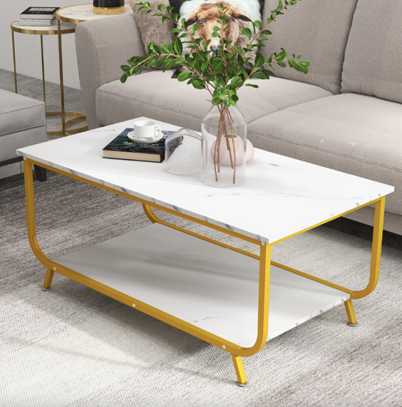 Журнальний стіл Costway Marble двоярусний білий | Зображення 2