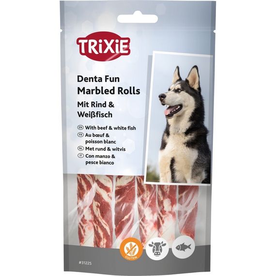 Ласощі для собак з яловичиною Trixie Denta Fun Marbled Rolls, 12 см, 70 гр