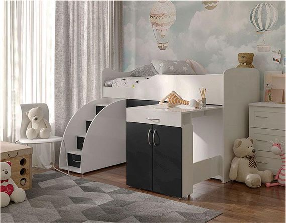 Ліжко-кімната Bed Room-5 колір Білий/Графіт, висувні сходи-комод, висувний стіл, вибір кольору фасадів | Зображення 2